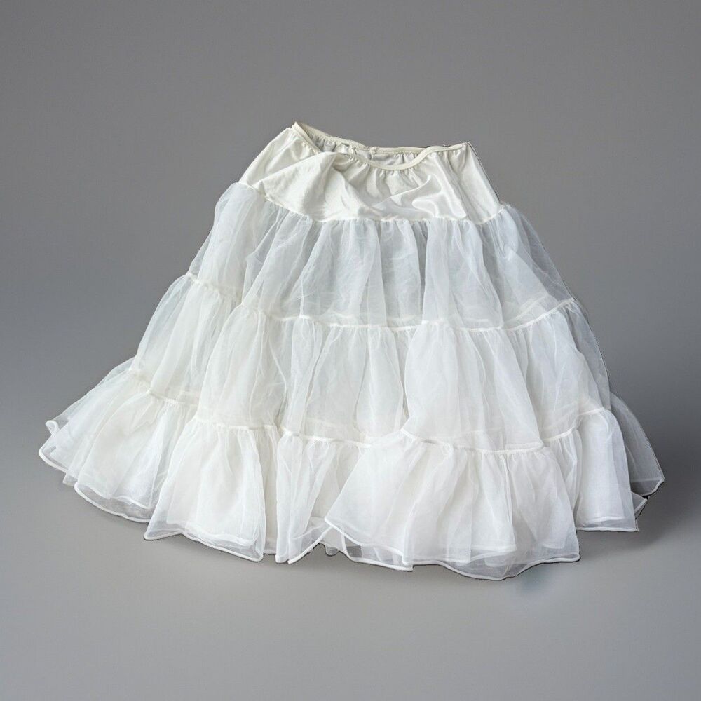 Vtg JC Collections White Tiered Tulle Petticoat Skirt Crinoline Slip Coquette XS